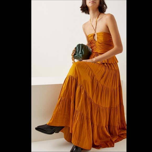 NWT Ulla Johnson Evanthe Satin Plisse Dress 6 ๐งก